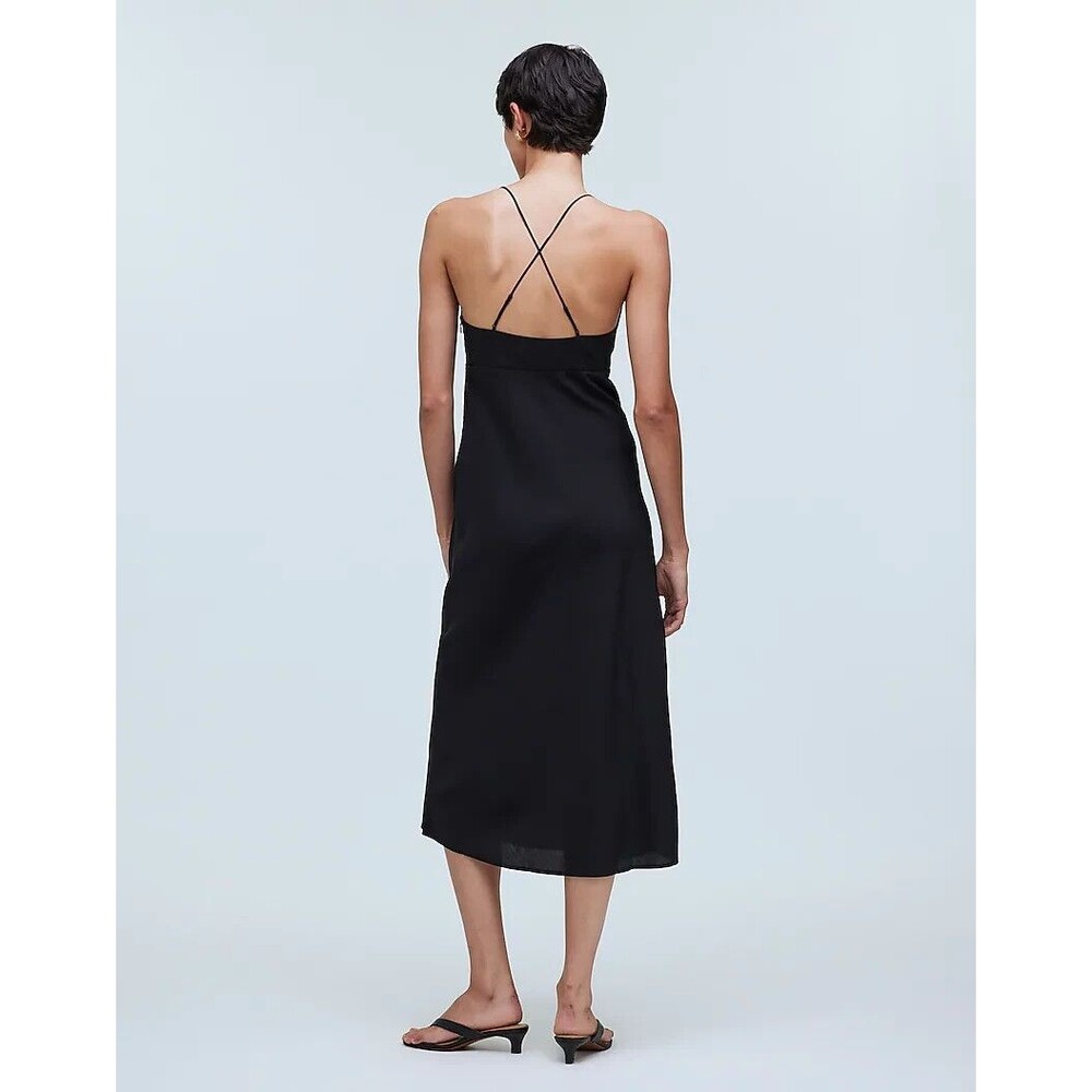 Madewell Size 8 Layton Midi Slip Dress Black Cami Strappy Criss Cross Back NWT - Picture 4 of 16
